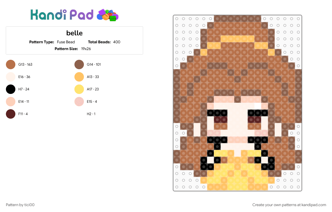 belle - Fuse Bead Pattern by tici00 on Kandi Pad - tan