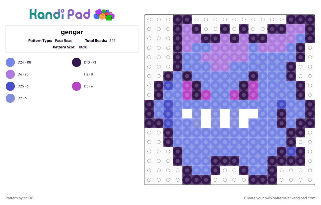 gengar - Fuse Bead Pattern by tici00 on Kandi Pad - blue, purple