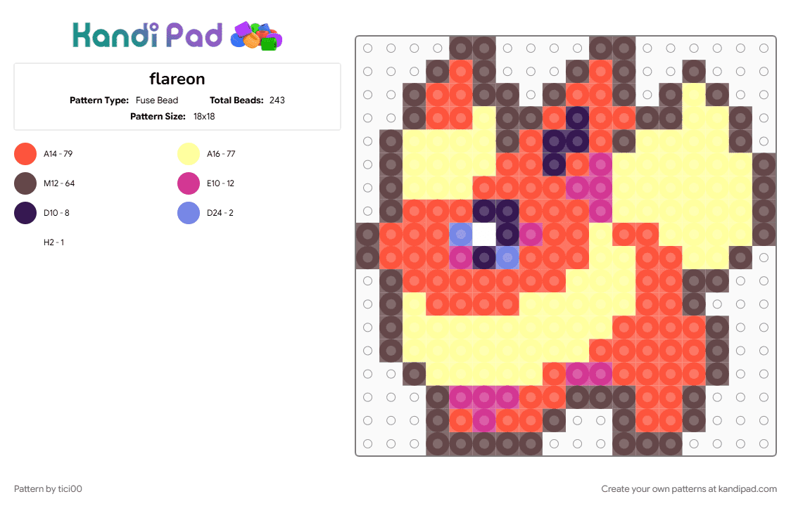 flareon - Fuse Bead Pattern by tici00 on Kandi Pad - brown, red, yellow