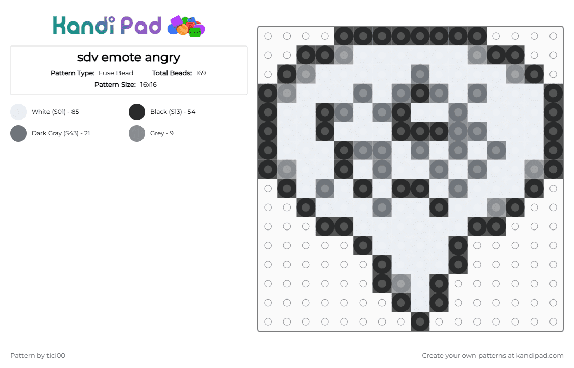 sdv emote angry - Fuse Bead Pattern by tici00 on Kandi Pad - gray, white
