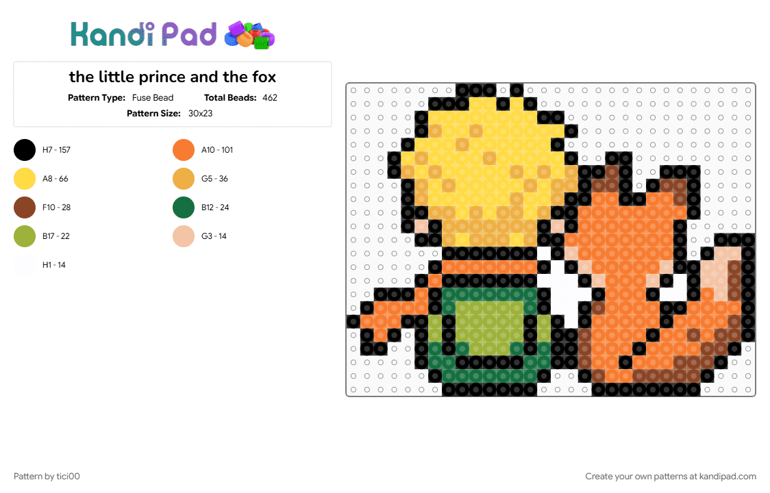 the little prince and the fox - Fuse Bead Pattern by tici00 on Kandi Pad - orange, yellow