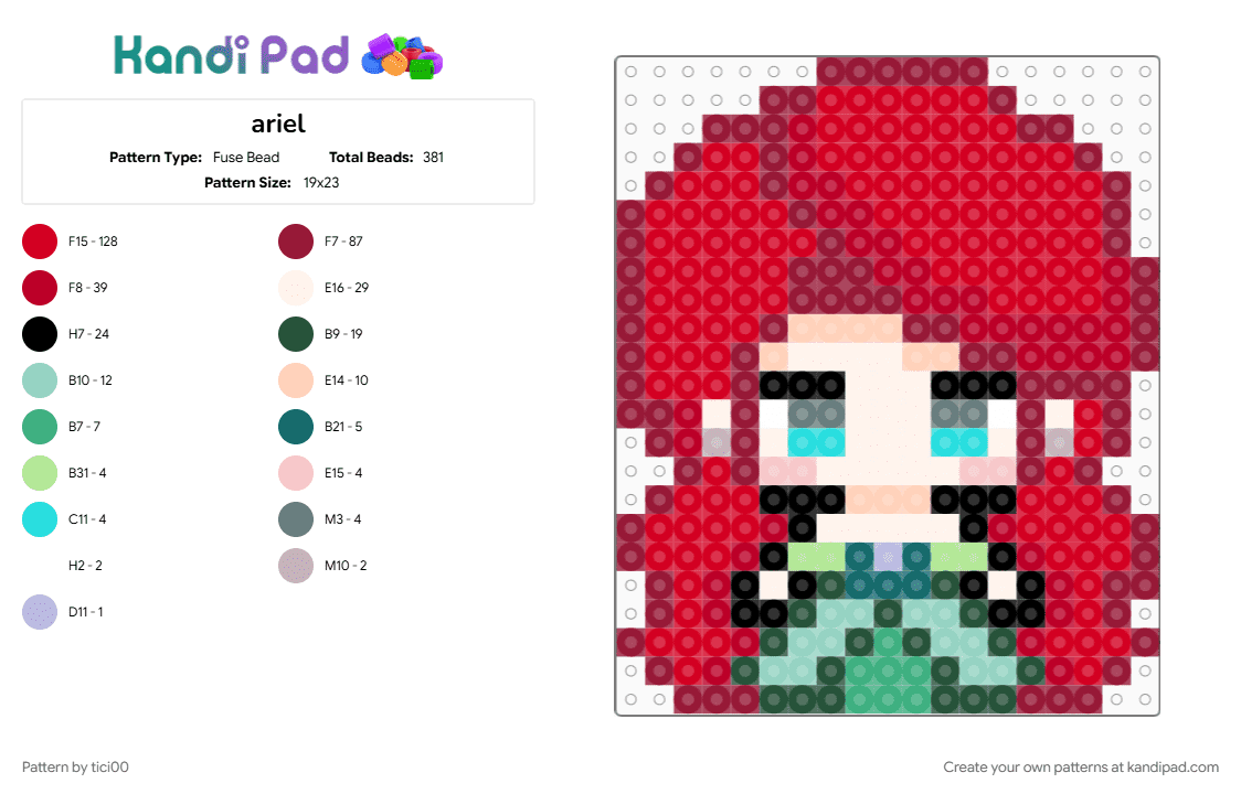 ariel - Fuse Bead Pattern by tici00 on Kandi Pad - red