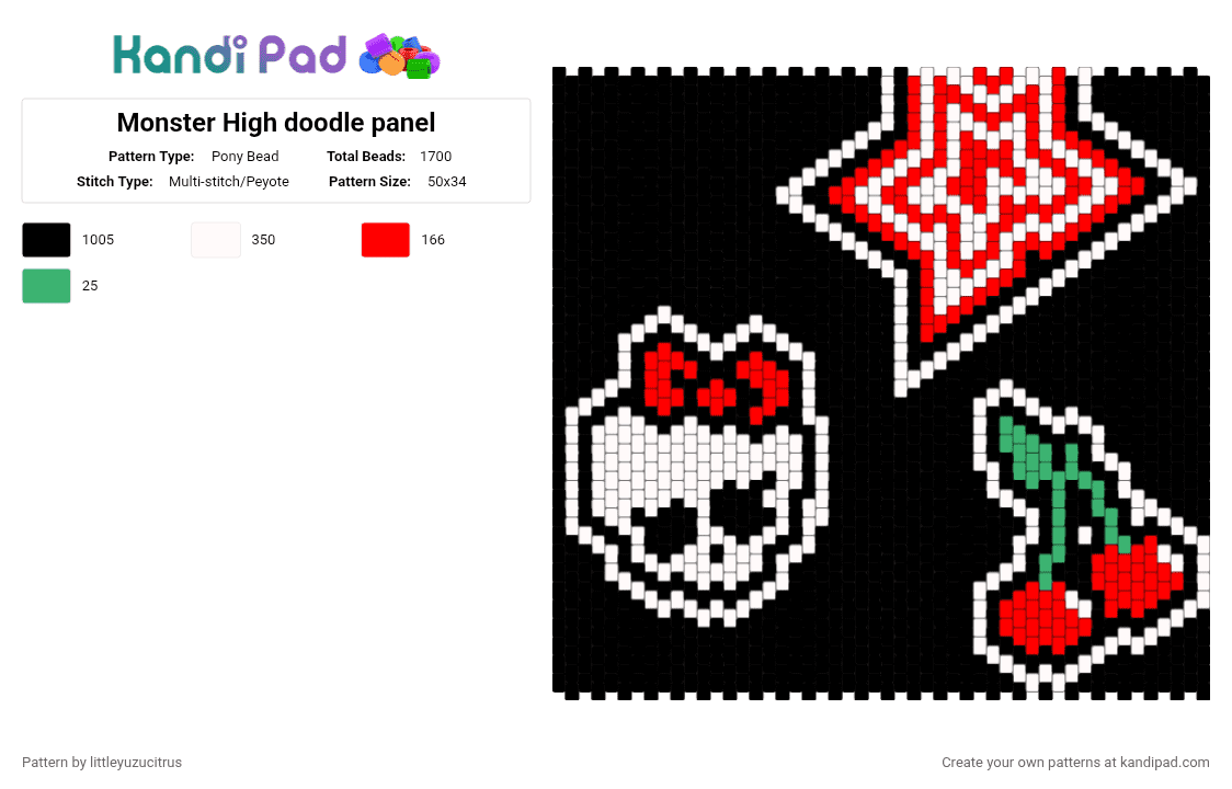 Monster High doodle panel - Pony Bead Pattern by littleyuzucitrus on Kandi Pad - black,white,red