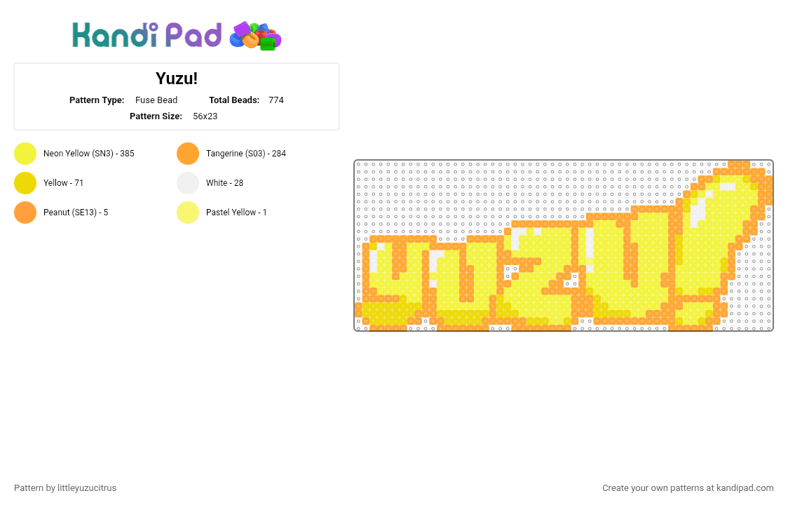 Yuzu! - Fuse Bead Pattern by littleyuzucitrus on Kandi Pad - orange,yellow