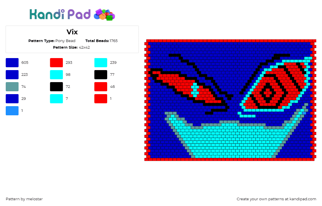 Vix - Pony Bead Pattern by melostar on Kandi Pad - vox,hazbin hotel,face,character,demon,tv show,animation,blue,light blue,red