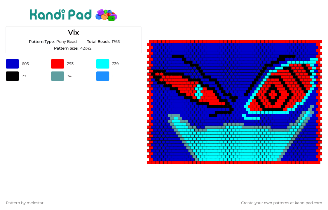 Vix - Pony Bead Pattern by melostar on Kandi Pad - vox,hazbin hotel,face,character,demon,tv show,animation,blue,light blue,red