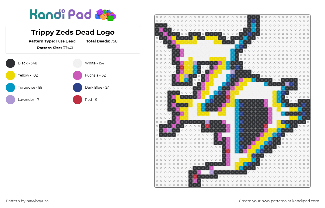 Trippy Zeds Dead Logo - Fuse Bead Pattern by navyboyusa on Kandi Pad - zeds dead,logo,trippy,dj,music,edm,psychedelic,outline,black