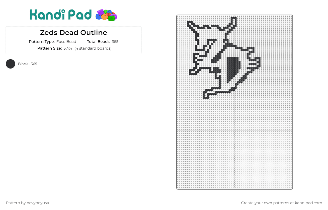 Zeds Dead Outline - Fuse Bead Pattern by navyboyusa on Kandi Pad - zeds dead,logo,dj,music,edm,outline,black