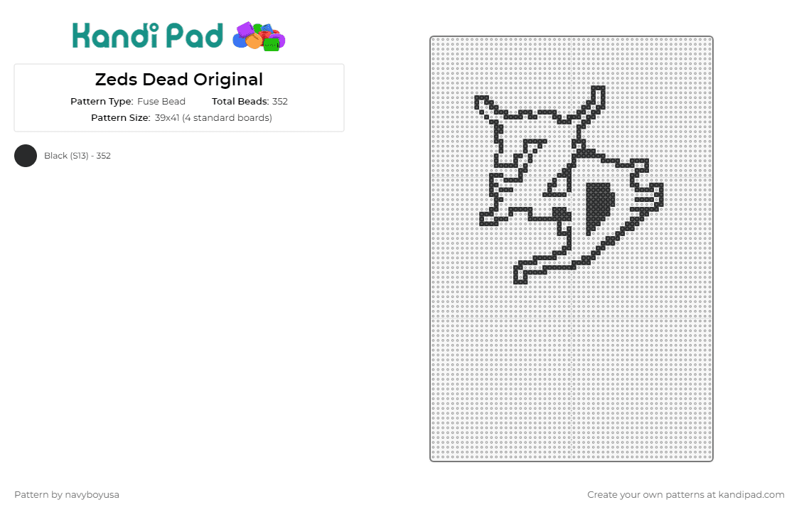 Zeds Dead Original - Fuse Bead Pattern by navyboyusa on Kandi Pad - zeds dead,logo,dj,music,edm,outline,black