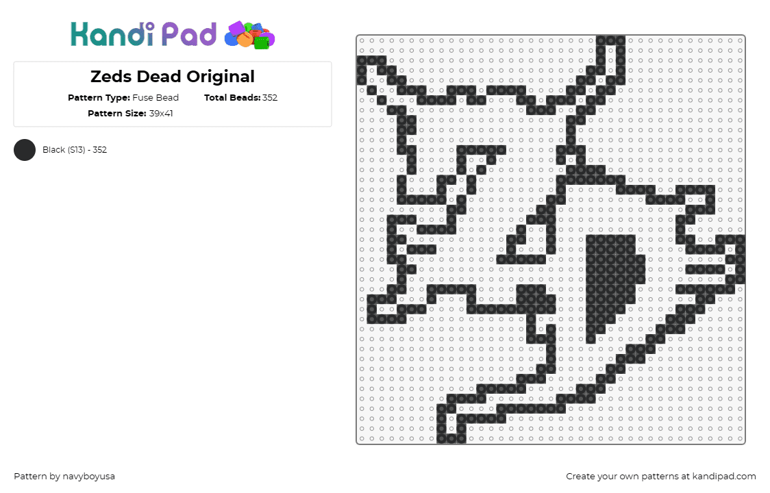 Zeds Dead Original - Fuse Bead Pattern by navyboyusa on Kandi Pad - zeds dead,logo,dj,music,edm,outline,black