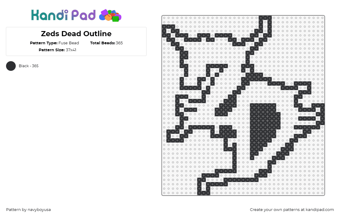 Zeds Dead Outline - Fuse Bead Pattern by navyboyusa on Kandi Pad - zeds dead,logo,dj,music,edm,outline,black