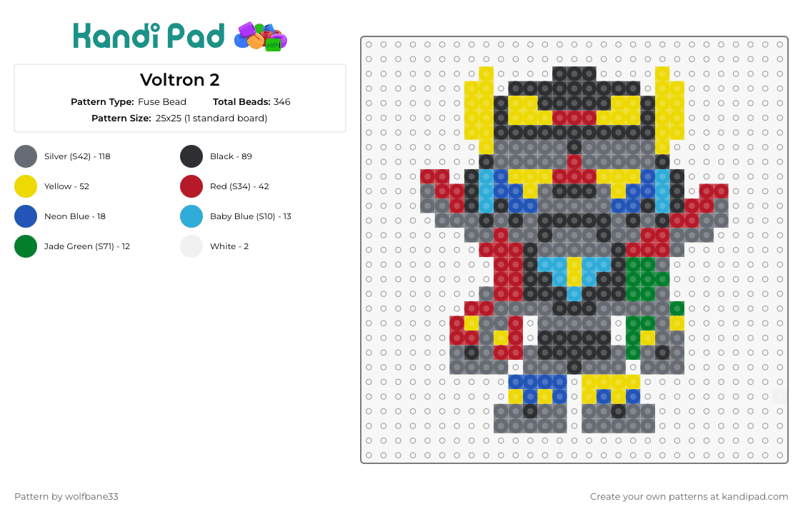 Voltron 2 - Fuse Bead Pattern by wolfbane33 on Kandi Pad - voltron,robot,mech,anime,tv show,colorful,gray