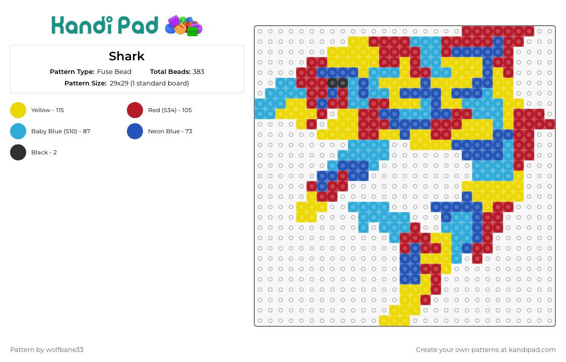 Shark - Fuse Bead Pattern by wolfbane33 on Kandi Pad - shark,fish,puzzle,colorful,abstract,blue,yellow,red