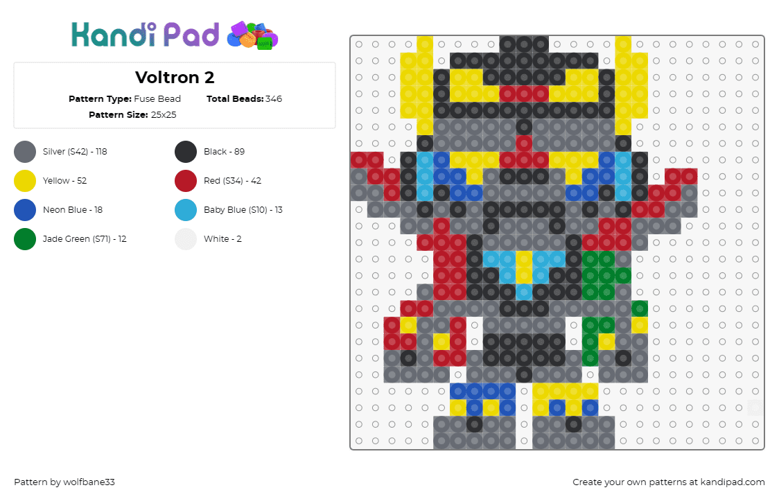 Voltron 2 - Fuse Bead Pattern by wolfbane33 on Kandi Pad - voltron,robot,mech,anime,tv show,colorful,gray