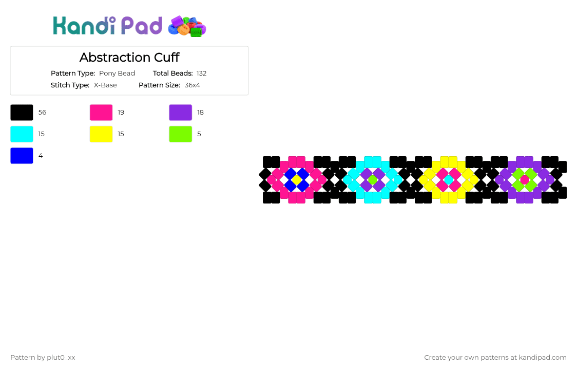 Abstraction Cuff - Pony Bead Pattern by plut0_xx on Kandi Pad - light blue,pink,purple,yellow