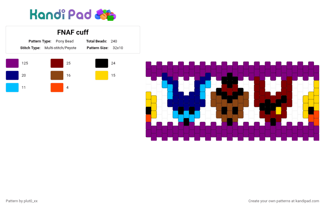 FNAF cuff - Pony Bead Pattern by plut0_xx on Kandi Pad - pink