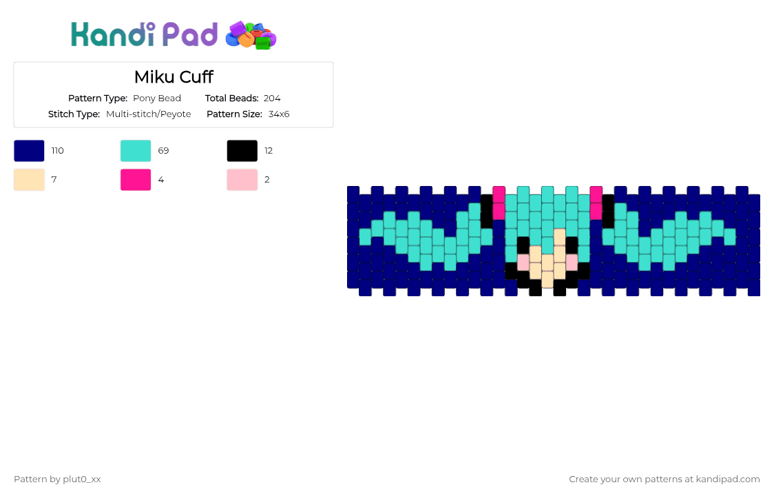 Miku Cuff - Pony Bead Pattern by plut0_xx on Kandi Pad - purple,light blue