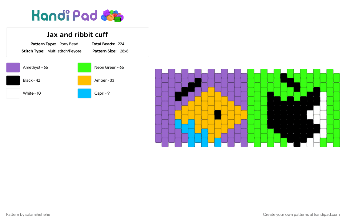 Jax and ribbit cuff - Pony Bead Pattern by salamihehehe on Kandi Pad - green, jax, multi stitch, purple, ribbit, tadc