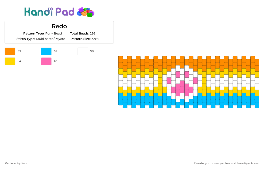 Redo - Pony Bead Pattern by liruu on Kandi Pad - orange,light blue,yellow