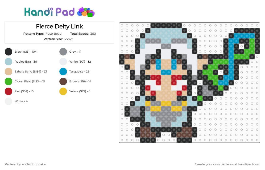 Fierce Deity Link - Fuse Bead Pattern by koolaidcupcake on Kandi Pad - beige, gray, light blue