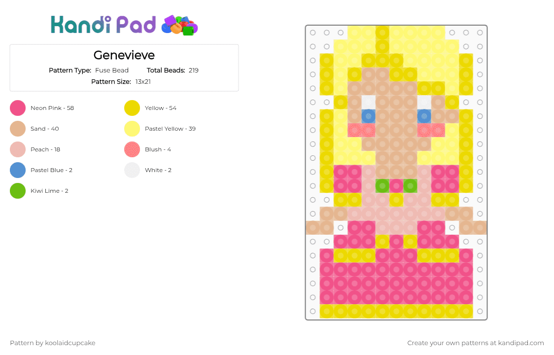 Genevieve - Fuse Bead Pattern by koolaidcupcake on Kandi Pad - beige, pink, yellow
