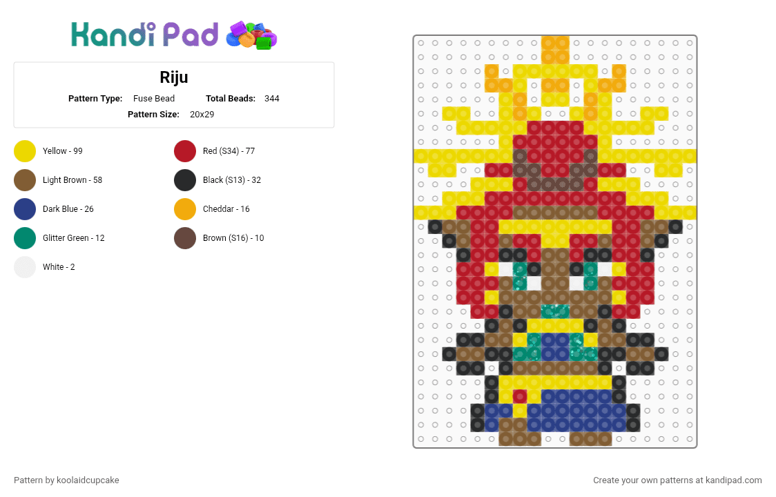 Riju - Fuse Bead Pattern by koolaidcupcake on Kandi Pad - red, tan, yellow
