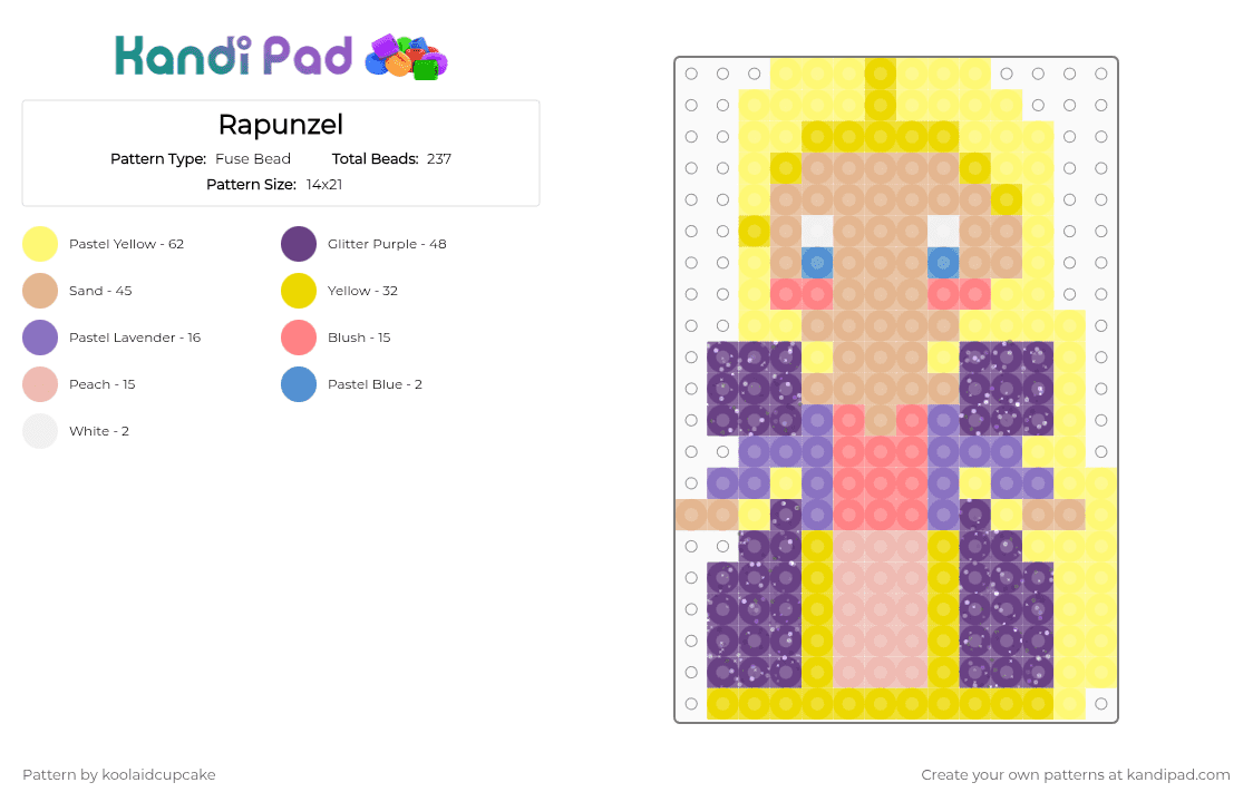 Rapunzel - Fuse Bead Pattern by koolaidcupcake on Kandi Pad - yellow,beige,purple