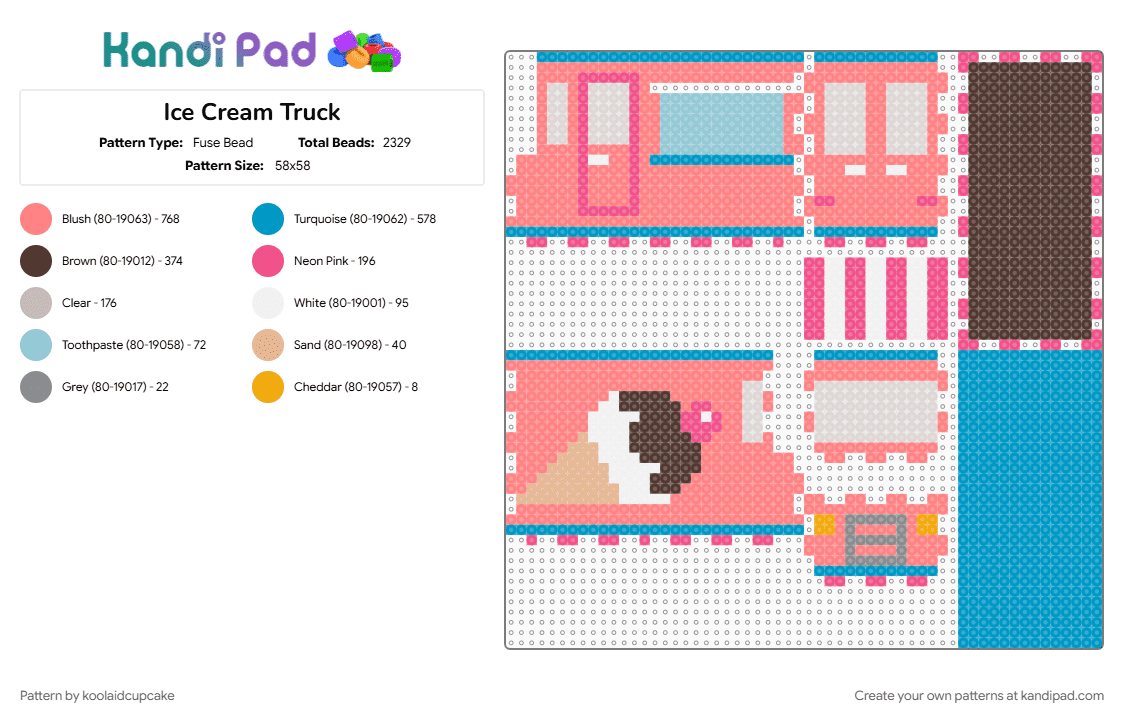 Ice Cream Truck - Fuse Bead Pattern by koolaidcupcake on Kandi Pad - brown, light blue, red