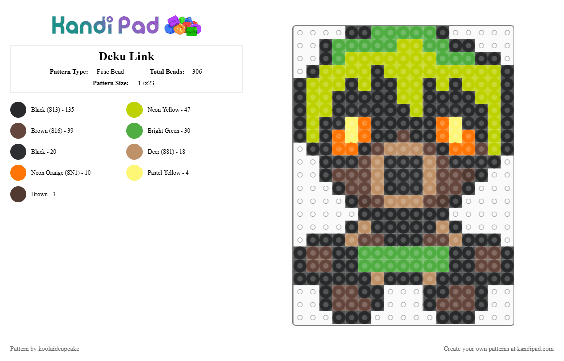 Deku Link - Fuse Bead Pattern by koolaidcupcake on Kandi Pad - black, brown, green