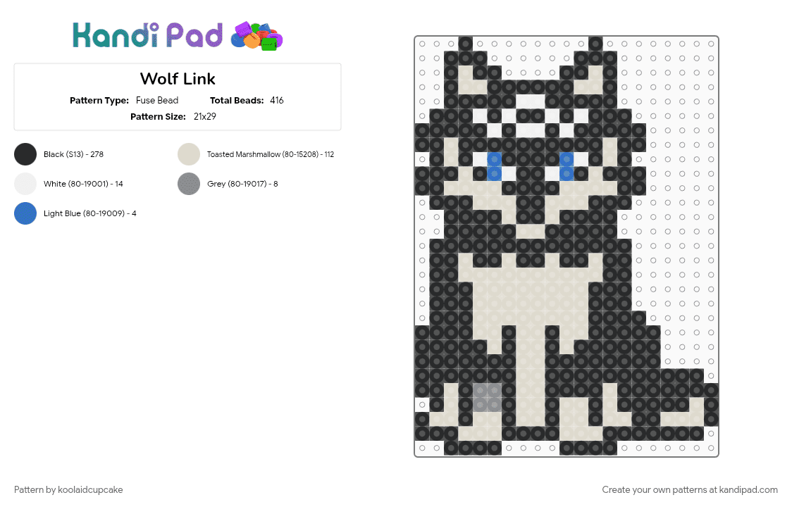 Wolf Link - Fuse Bead Pattern by koolaidcupcake on Kandi Pad - beige, black