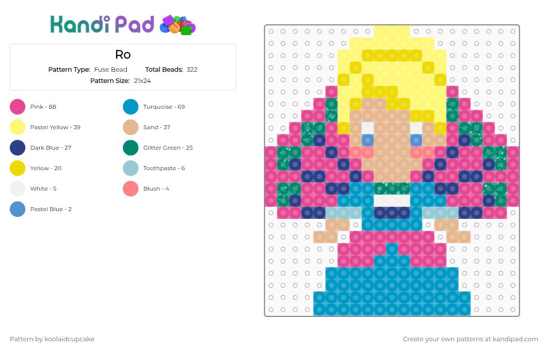 Ro - Fuse Bead Pattern by koolaidcupcake on Kandi Pad - light blue, pink, yellow