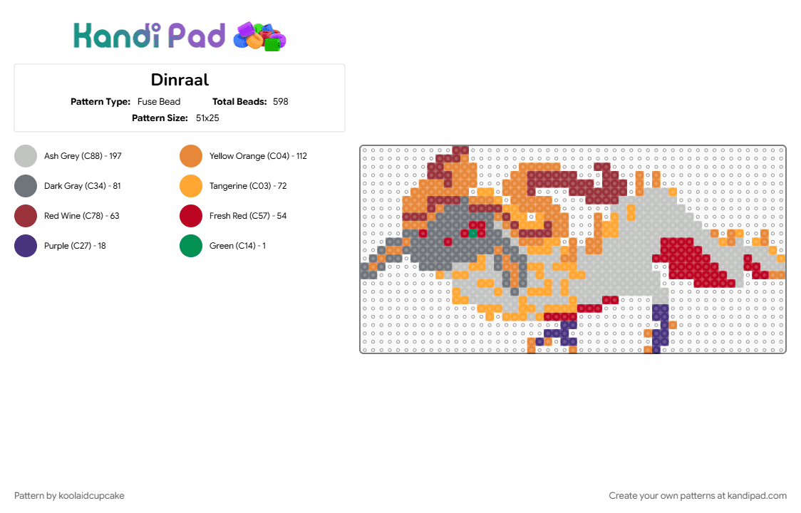 Dinraal - Fuse Bead Pattern by koolaidcupcake on Kandi Pad - beige, orange, red