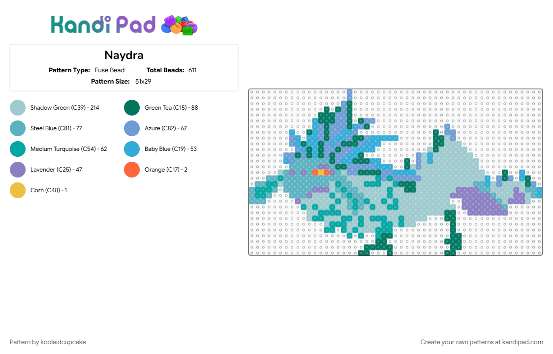 Naydra - Fuse Bead Pattern by koolaidcupcake on Kandi Pad - light blue, teal