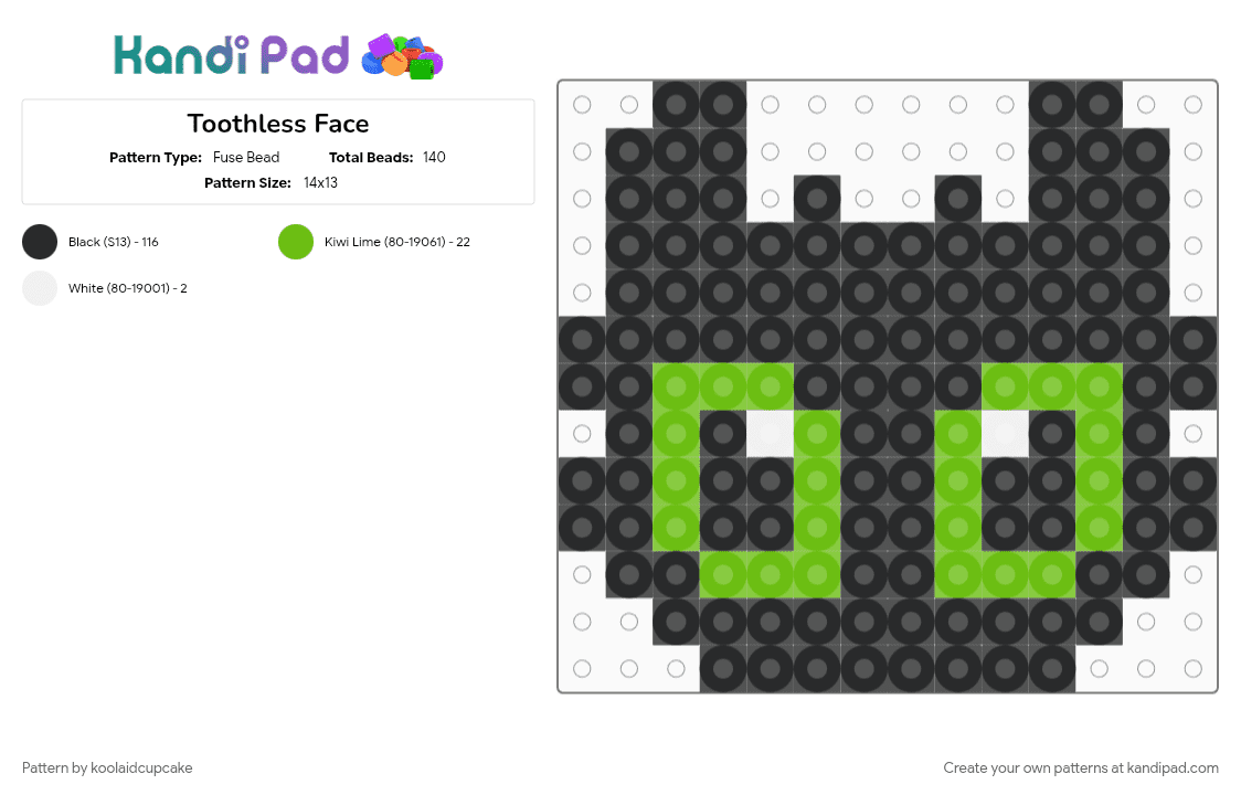 Toothless Face - Fuse Bead Pattern by koolaidcupcake on Kandi Pad - black, green
