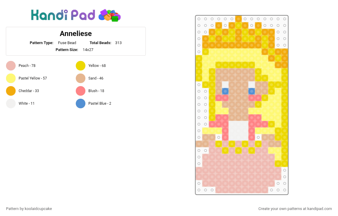 Anneliese - Fuse Bead Pattern by koolaidcupcake on Kandi Pad - beige, yellow