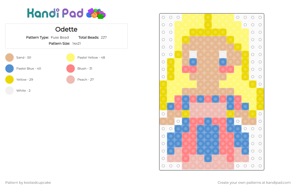 Odette - Fuse Bead Pattern by koolaidcupcake on Kandi Pad - beige, yellow