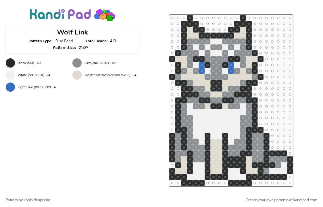 Wolf Link - Fuse Bead Pattern by koolaidcupcake on Kandi Pad - gray