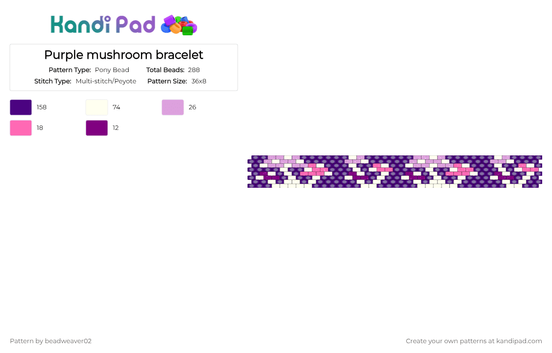 Purple mushroom bracelet - Pony Bead Pattern by beadweaver02 on Kandi Pad - purple,pink