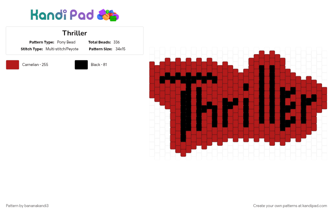 Thriller - Pony Bead Pattern by bananakandi3 on Kandi Pad - red