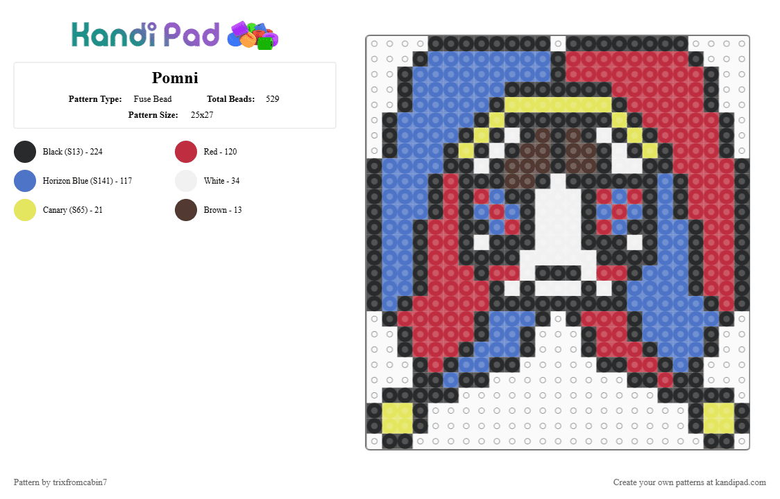 Pomni - Fuse Bead Pattern by trixfromcabin7 on Kandi Pad - red,blue