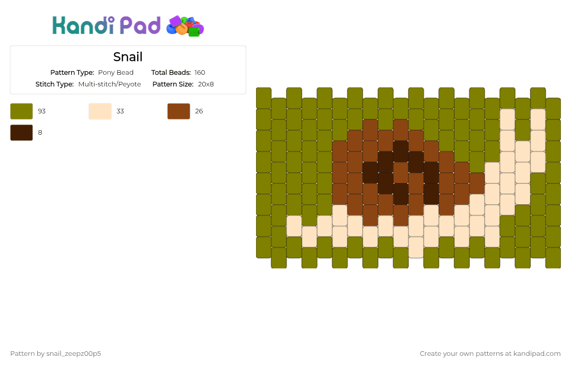 Snail - Pony Bead Pattern by snail_zeepz00p5 on Kandi Pad - gold