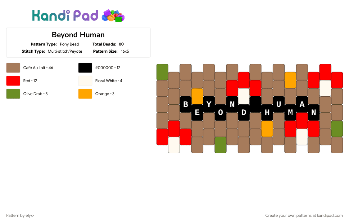 Beyond Human - Pony Bead Pattern by elyx- on Kandi Pad - alterhuman, animal, mushroom, nature, otherhearted, otherpaw, tan, therian