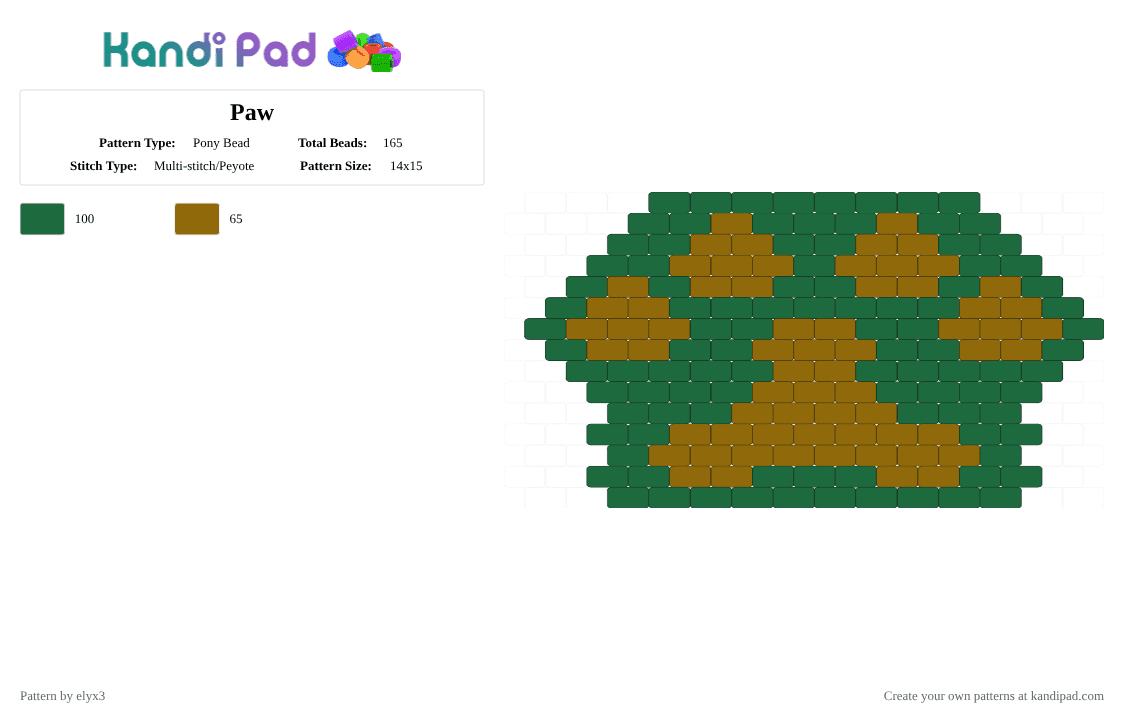 Paw - Pony Bead Pattern by elyx- on Kandi Pad - animal, gold, green, otherhearted, otherkin, otherpaw, paw, therian