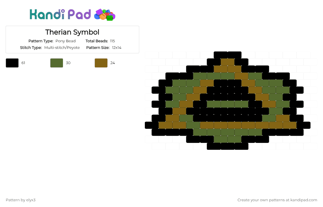 Therian Symbol - Pony Bead Pattern by elyx- on Kandi Pad - animal, gold, otherheart, otherkin, otherpaw, tan, therian