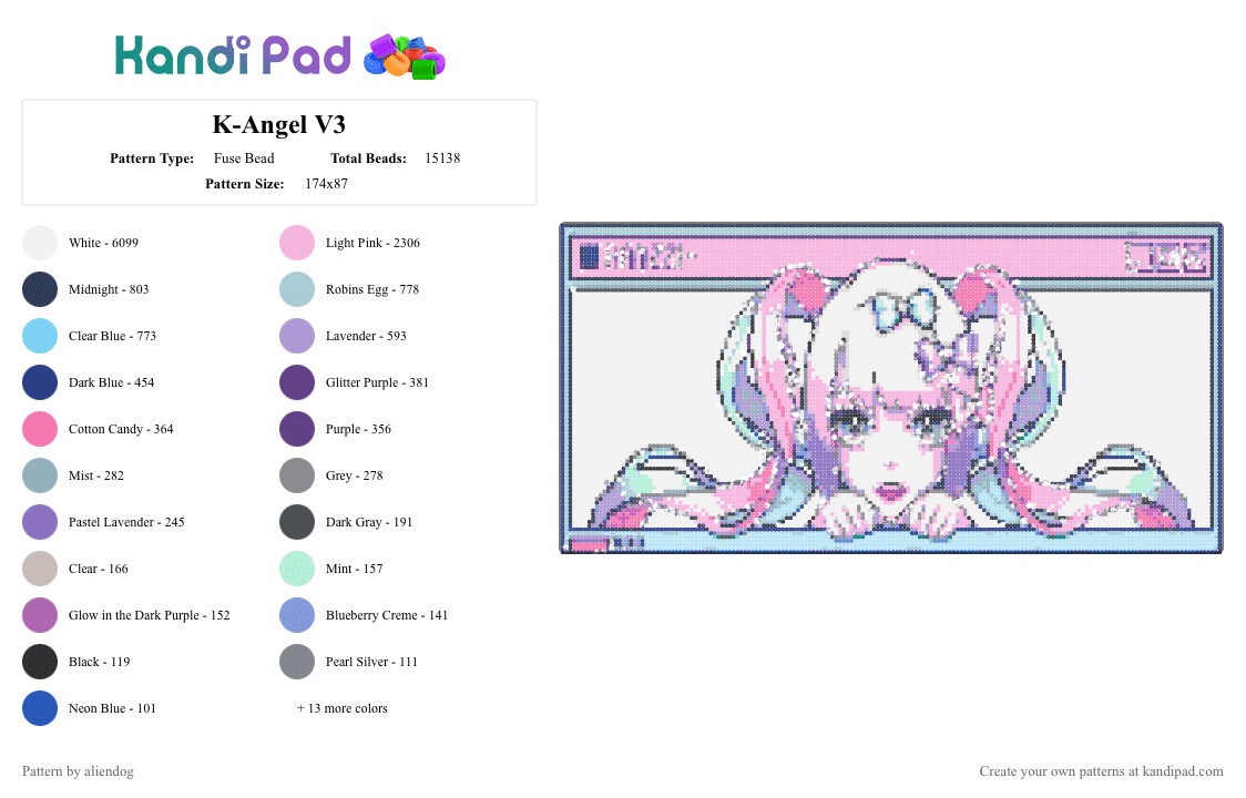 K-Angel V3 - Fuse Bead Pattern by aliendog on Kandi Pad - light blue, pink, purple, white