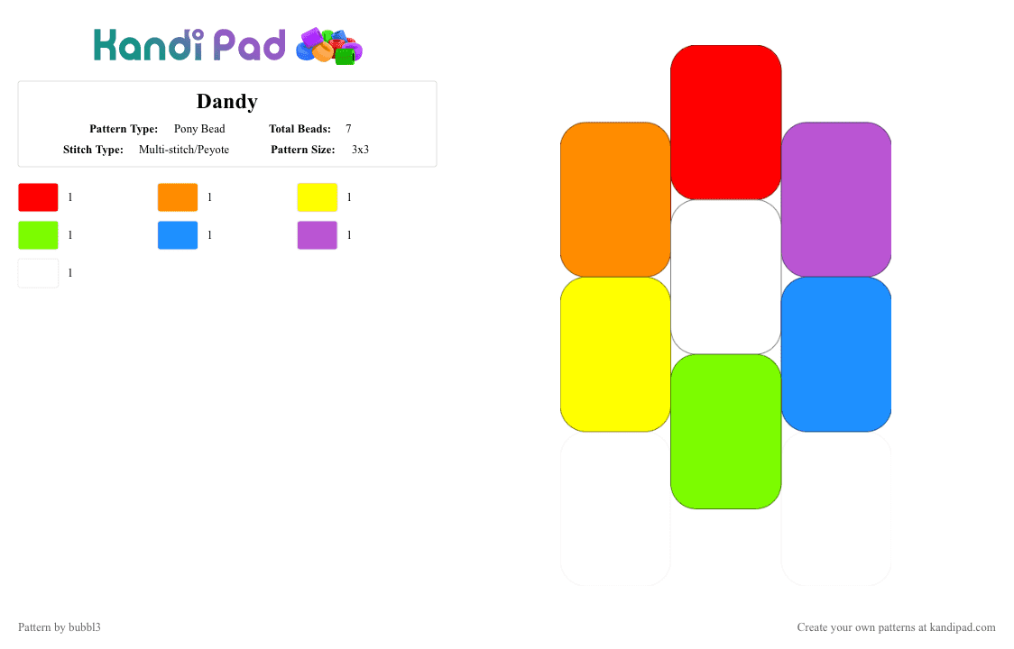Dandy - Pony Bead Pattern by bubbl3 on Kandi Pad - orange,green,pink,colorful