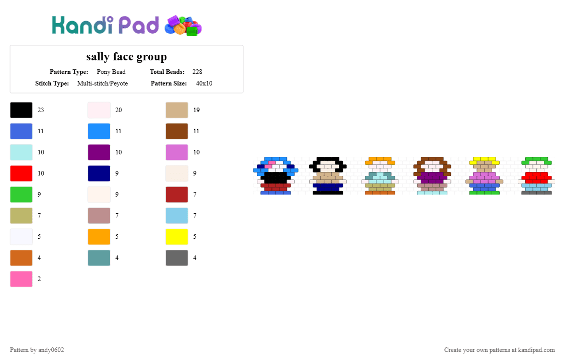 sally face group - Pony Bead Pattern by andy0602 on Kandi Pad - beige, light blue, pink, red