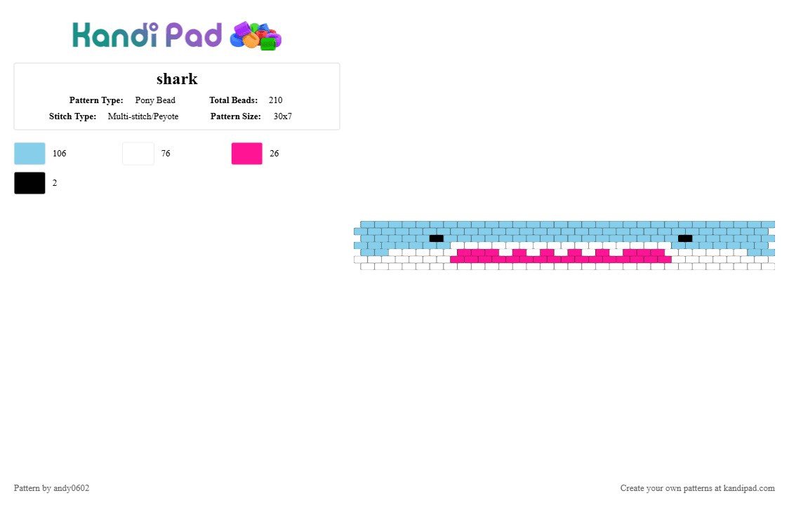 shark - Pony Bead Pattern by andy0602 on Kandi Pad - light blue