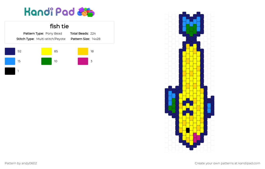 fish tie - Pony Bead Pattern by andy0602 on Kandi Pad - purple,yellow