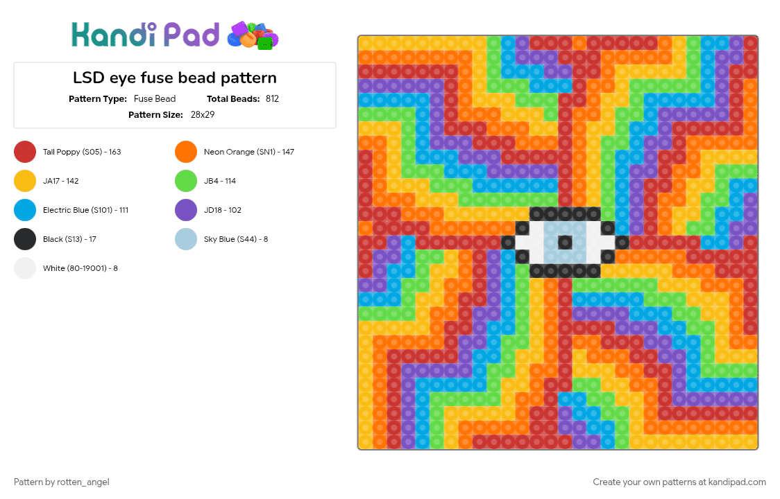 colorful eye fuse bead pattern - Fuse Bead Pattern by rotten_angel on Kandi Pad - colorful, colors, eye, eyeball, high, lsd, orange, rainbow, red, vibrant colors, yellow